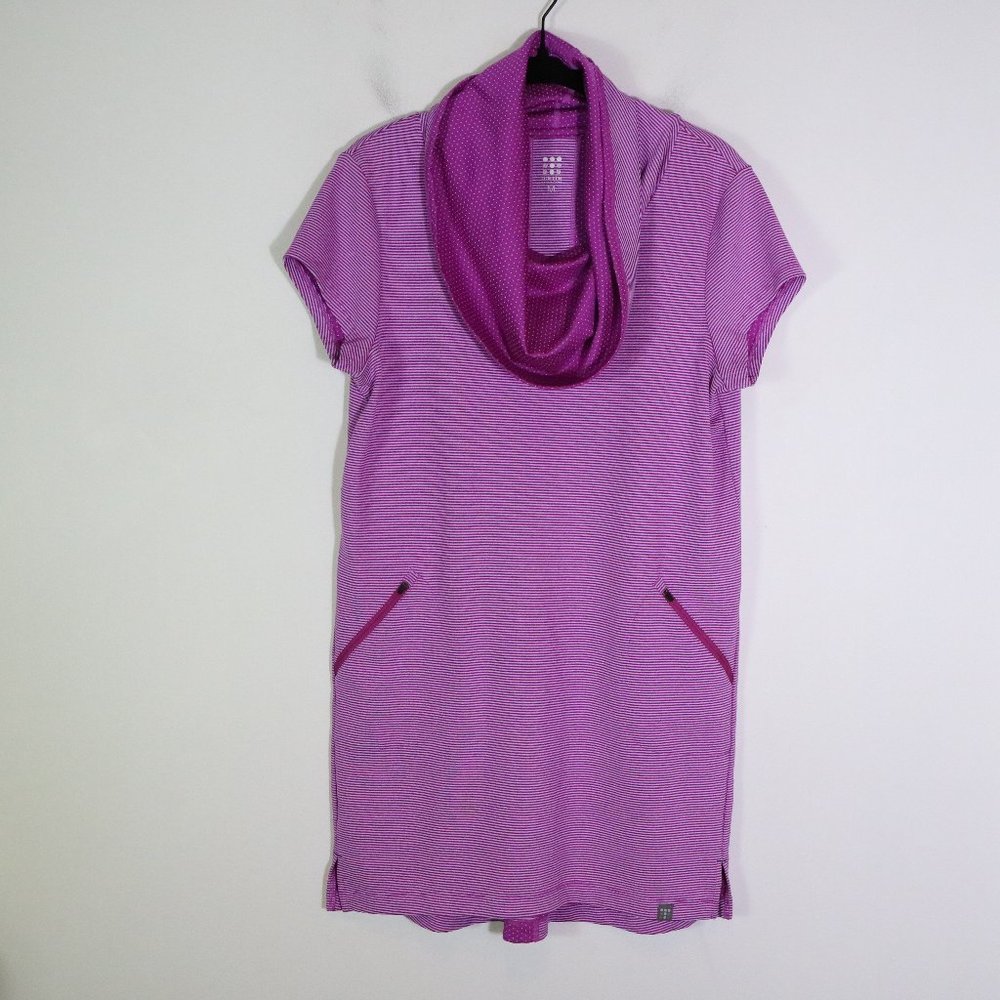 Title Nine Layli's Dot And Stripe Cowl Neck Short Sleeve Dress Purple medium